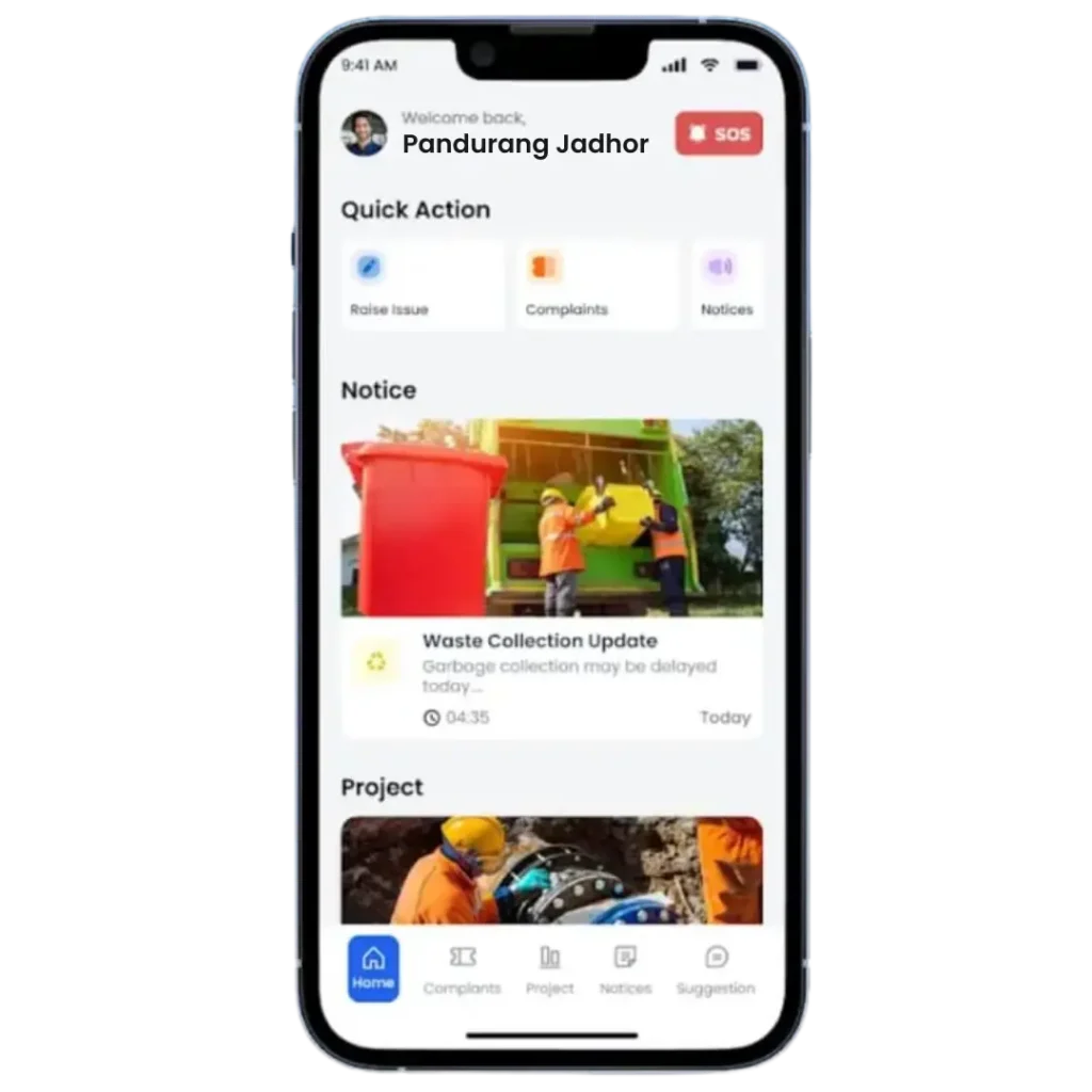 Janhit dashboard screen on smartphone mockup